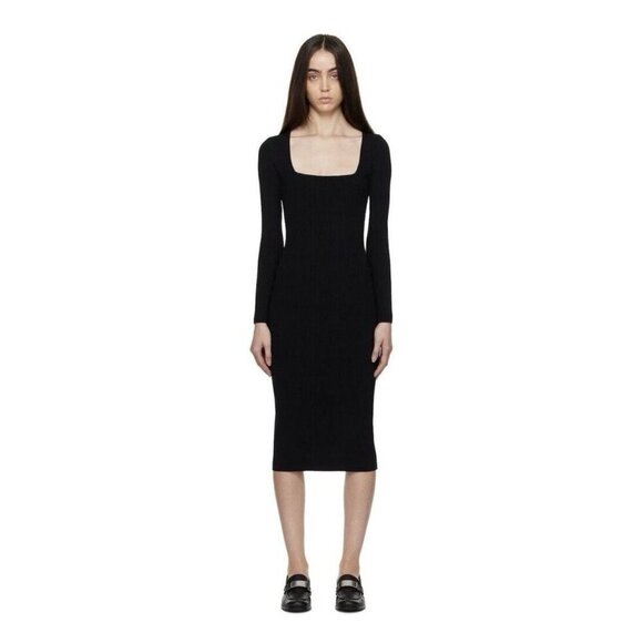 Rag & Bone Dress Medium Black Asher Rib Knit Square Neck Bodycon Minimalist